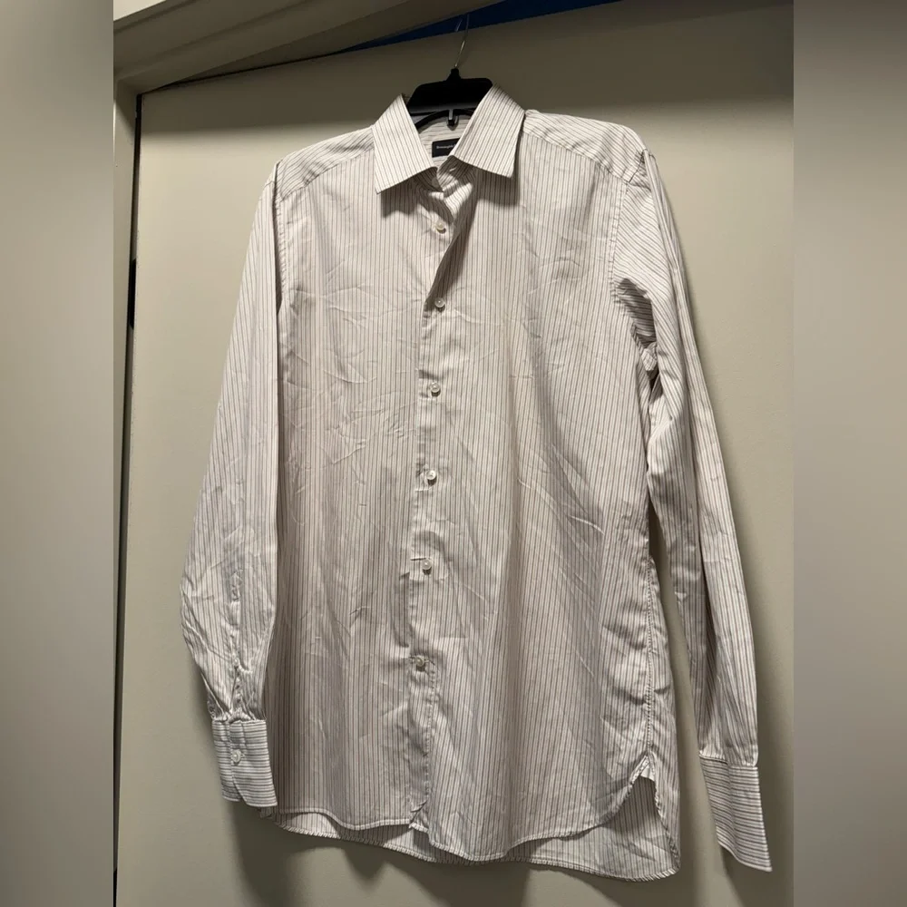 Ermenegildo Zegna White and Gray Striped Dress Shirt Size 16 - Picture 1 of 6